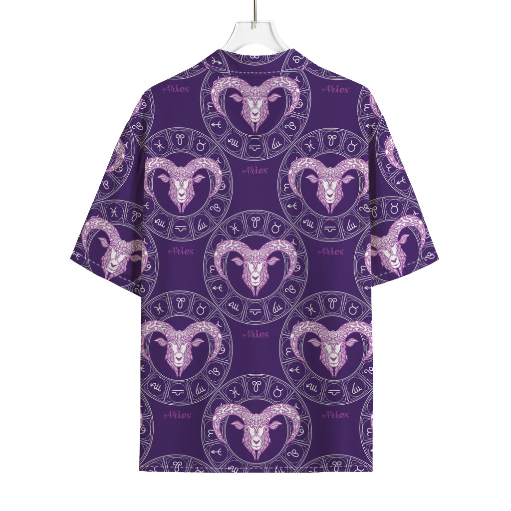 Purple Aries Zodiac Pattern Print Rayon Hawaiian Shirt
