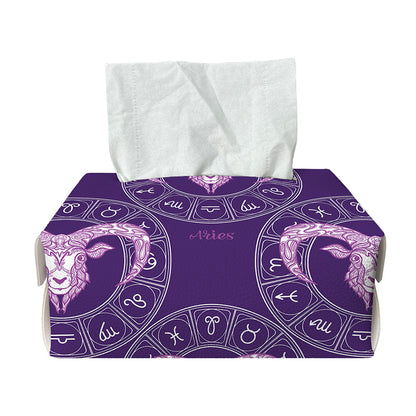 Purple Aries Zodiac Pattern Print Rectangle Tissue Box Cover