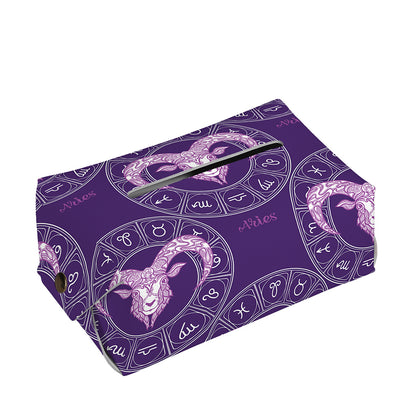 Purple Aries Zodiac Pattern Print Rectangle Tissue Box Cover