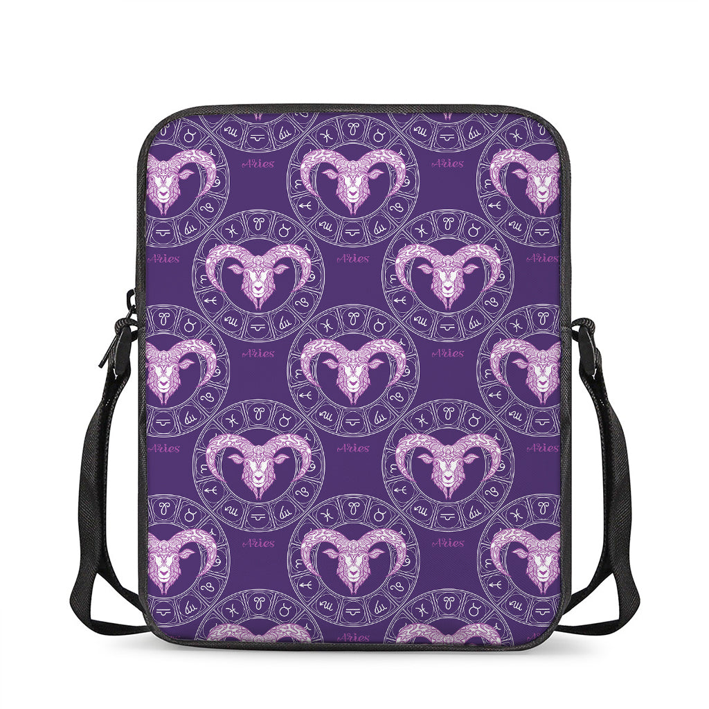 Purple Aries Zodiac Pattern Print Rectangular Crossbody Bag