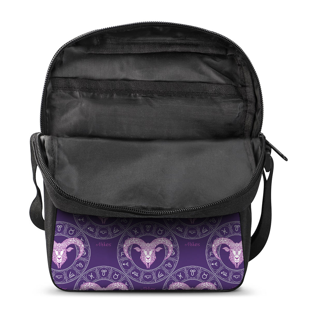 Purple Aries Zodiac Pattern Print Rectangular Crossbody Bag