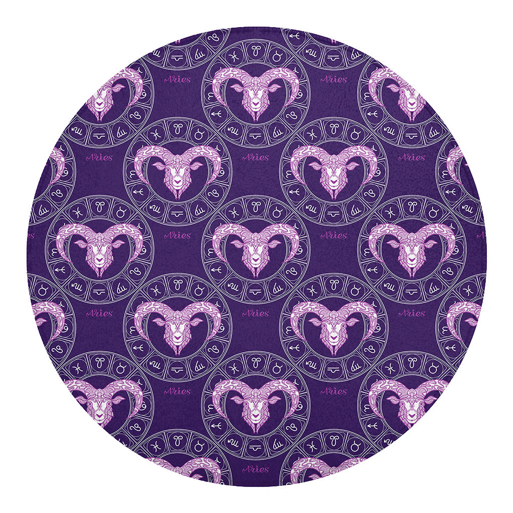 Purple Aries Zodiac Pattern Print Round Blanket