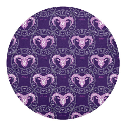Purple Aries Zodiac Pattern Print Round Blanket