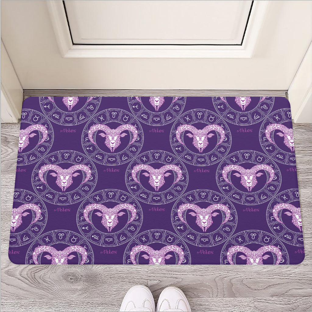 Purple Aries Zodiac Pattern Print Rubber Doormat