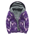 Purple Aries Zodiac Pattern Print Sherpa Lined Zip Up Hoodie