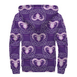Purple Aries Zodiac Pattern Print Sherpa Lined Zip Up Hoodie