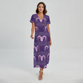Purple Aries Zodiac Pattern Print Short Sleeve Maxi Dress