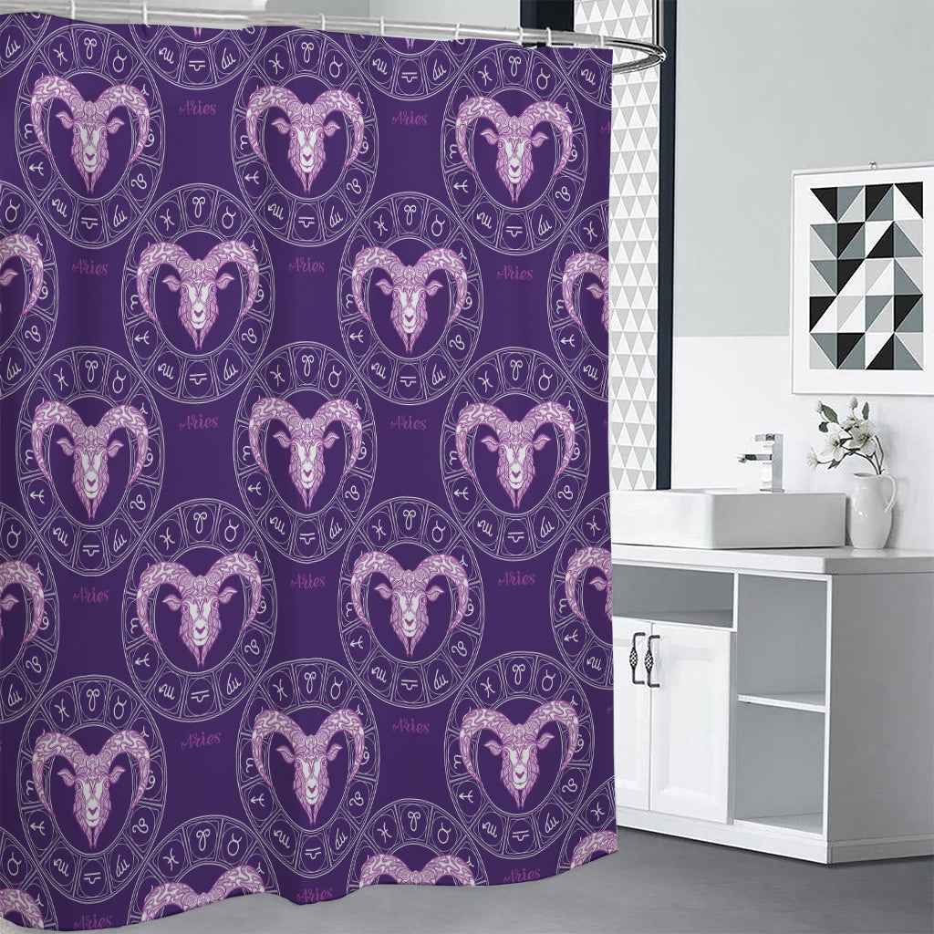 Purple Aries Zodiac Pattern Print Shower Curtain