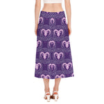 Purple Aries Zodiac Pattern Print Side Slit Midi Skirt