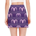 Purple Aries Zodiac Pattern Print Side Slit Mini Skirt