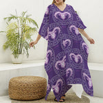 Purple Aries Zodiac Pattern Print Silk V-Neck Kaftan Dress