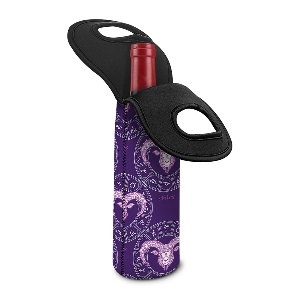 Purple Aries Zodiac Pattern Print Single Neoprene Wine Tote