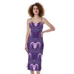 Purple Aries Zodiac Pattern Print Slim Fit Midi Cami Dress