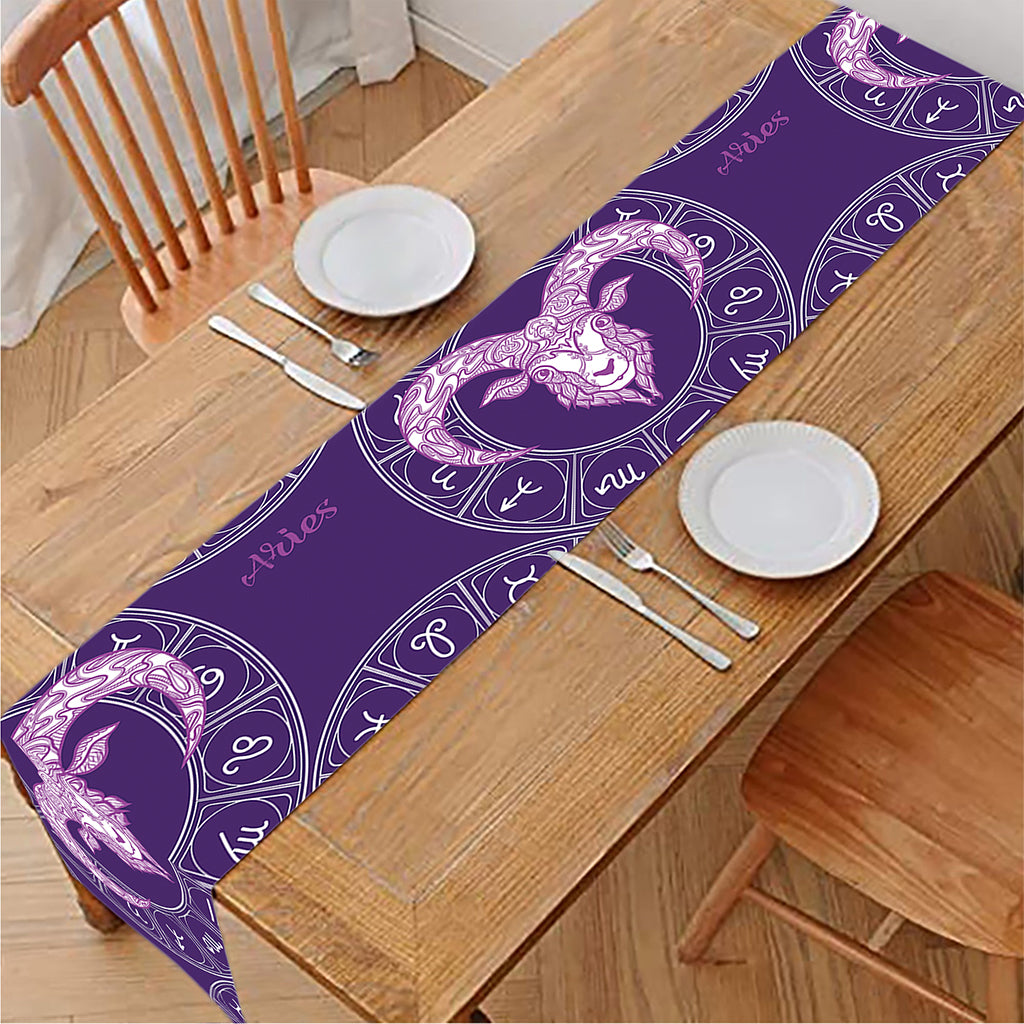 Purple Aries Zodiac Pattern Print Table Runner