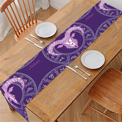 Purple Aries Zodiac Pattern Print Table Runner