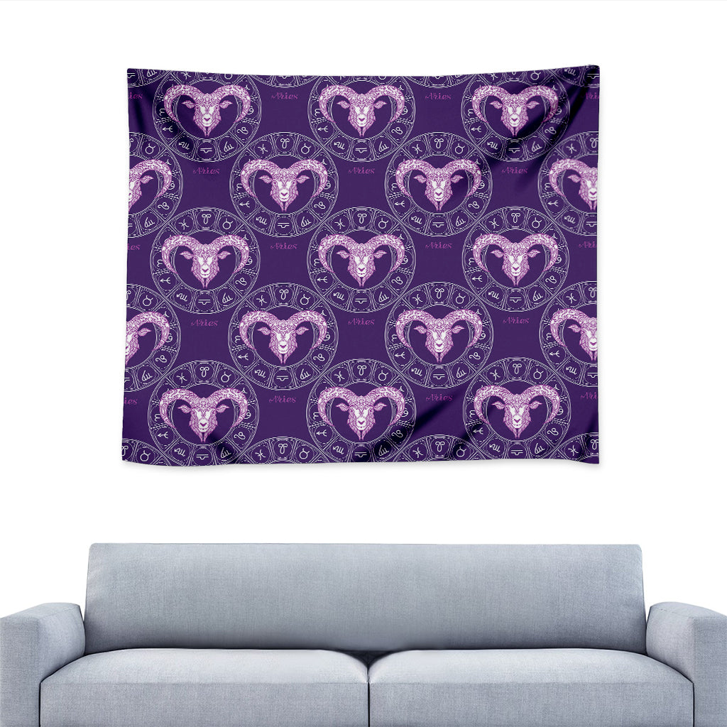 Purple Aries Zodiac Pattern Print Tapestry
