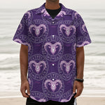 Purple Aries Zodiac Pattern Print Textured Short Sleeve Shirt