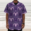 Purple Aries Zodiac Pattern Print Textured Short Sleeve Shirt