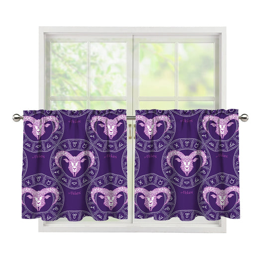 Purple Aries Zodiac Pattern Print Tier Curtains