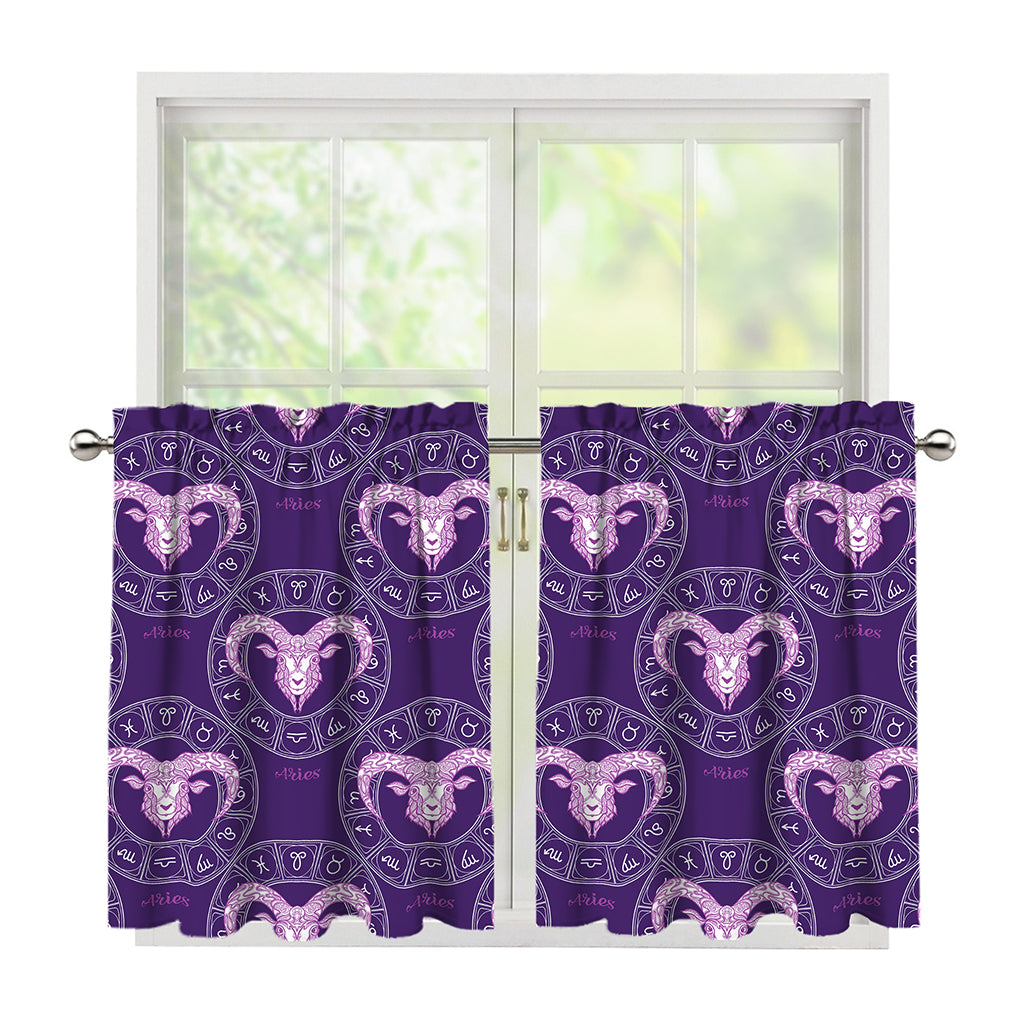Purple Aries Zodiac Pattern Print Tier Curtains