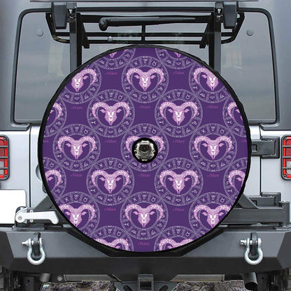 Purple Aries Zodiac Pattern Print Tire Cover With Camera Hole