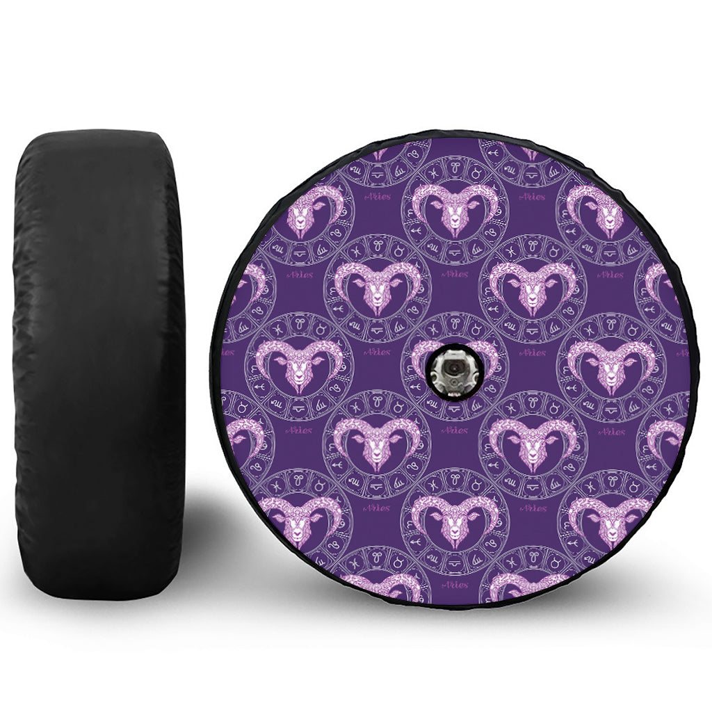 Purple Aries Zodiac Pattern Print Tire Cover With Camera Hole