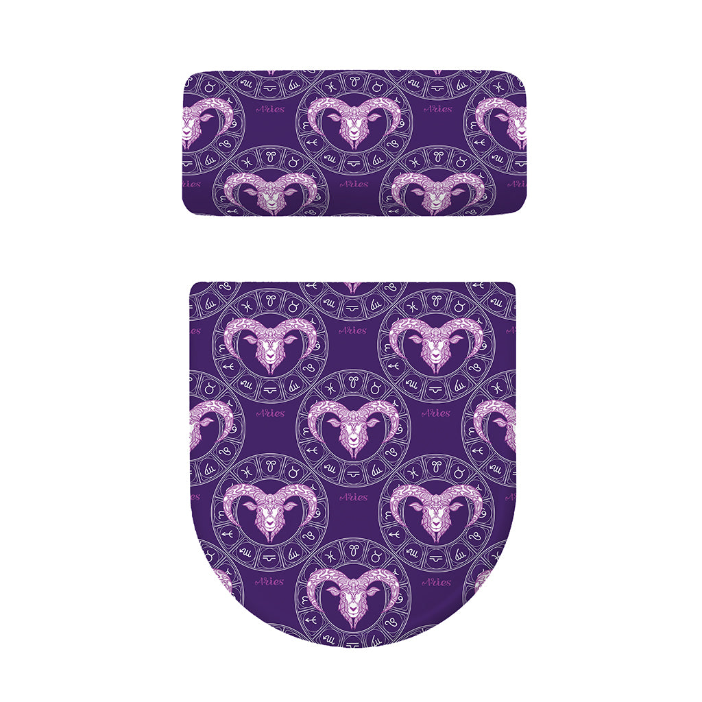 Purple Aries Zodiac Pattern Print Toilet Lid And Tank Cover Set