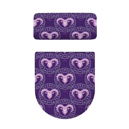 Purple Aries Zodiac Pattern Print Toilet Lid And Tank Cover Set