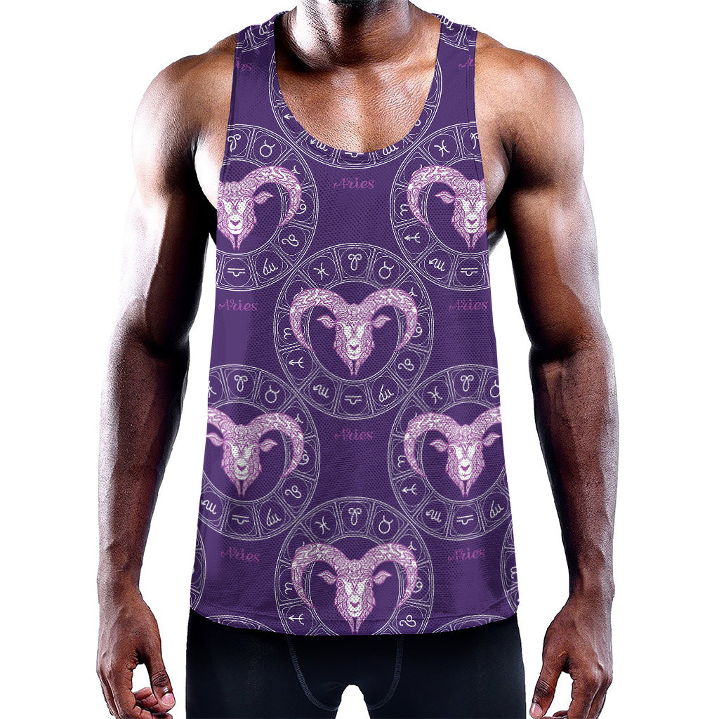 Purple Aries Zodiac Pattern Print Training Tank Top
