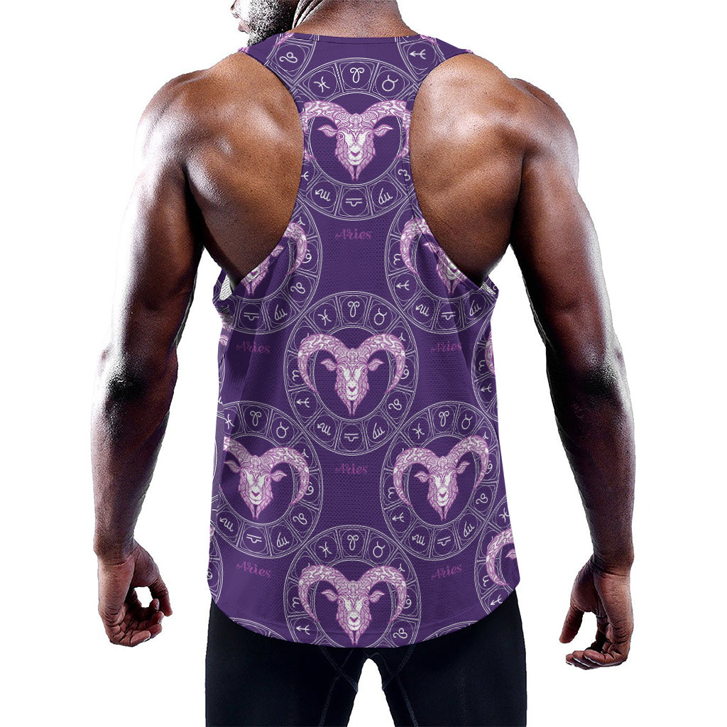 Purple Aries Zodiac Pattern Print Training Tank Top