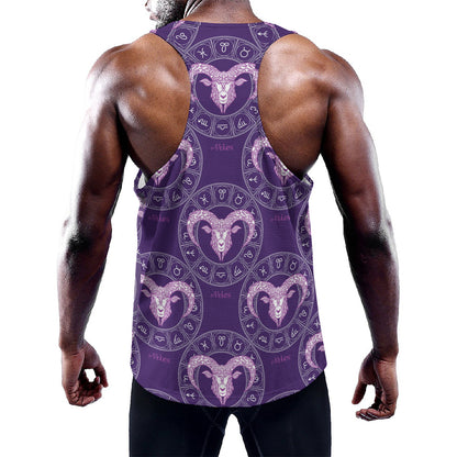 Purple Aries Zodiac Pattern Print Training Tank Top