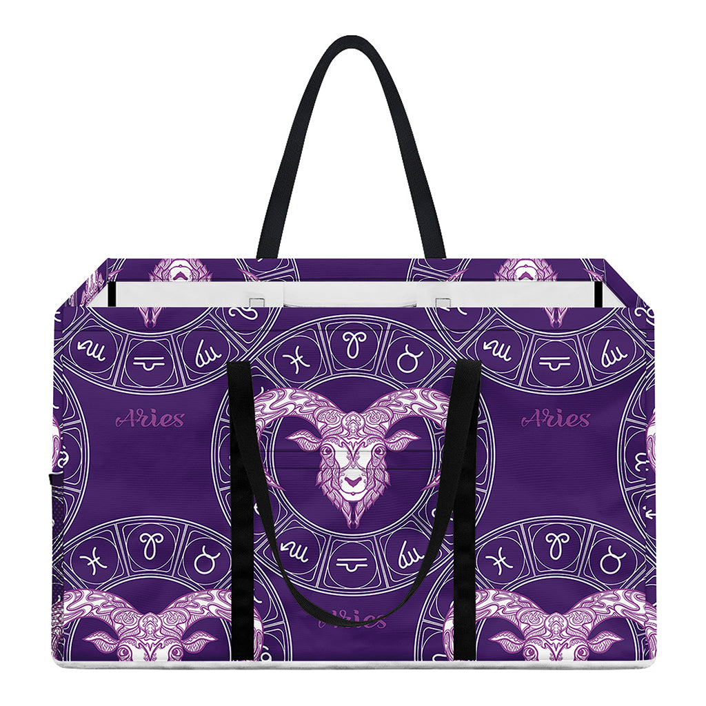 Purple Aries Zodiac Pattern Print Utility Tote Bag