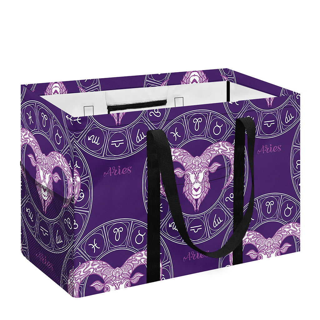 Purple Aries Zodiac Pattern Print Utility Tote Bag