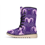 Purple Aries Zodiac Pattern Print Winter Boots
