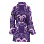 Purple Aries Zodiac Pattern Print Women's Bathrobe