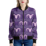 Purple Aries Zodiac Pattern Print Women's Bomber Jacket