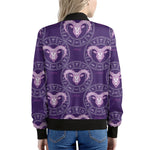 Purple Aries Zodiac Pattern Print Women's Bomber Jacket