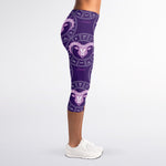 Purple Aries Zodiac Pattern Print Women's Capri Leggings