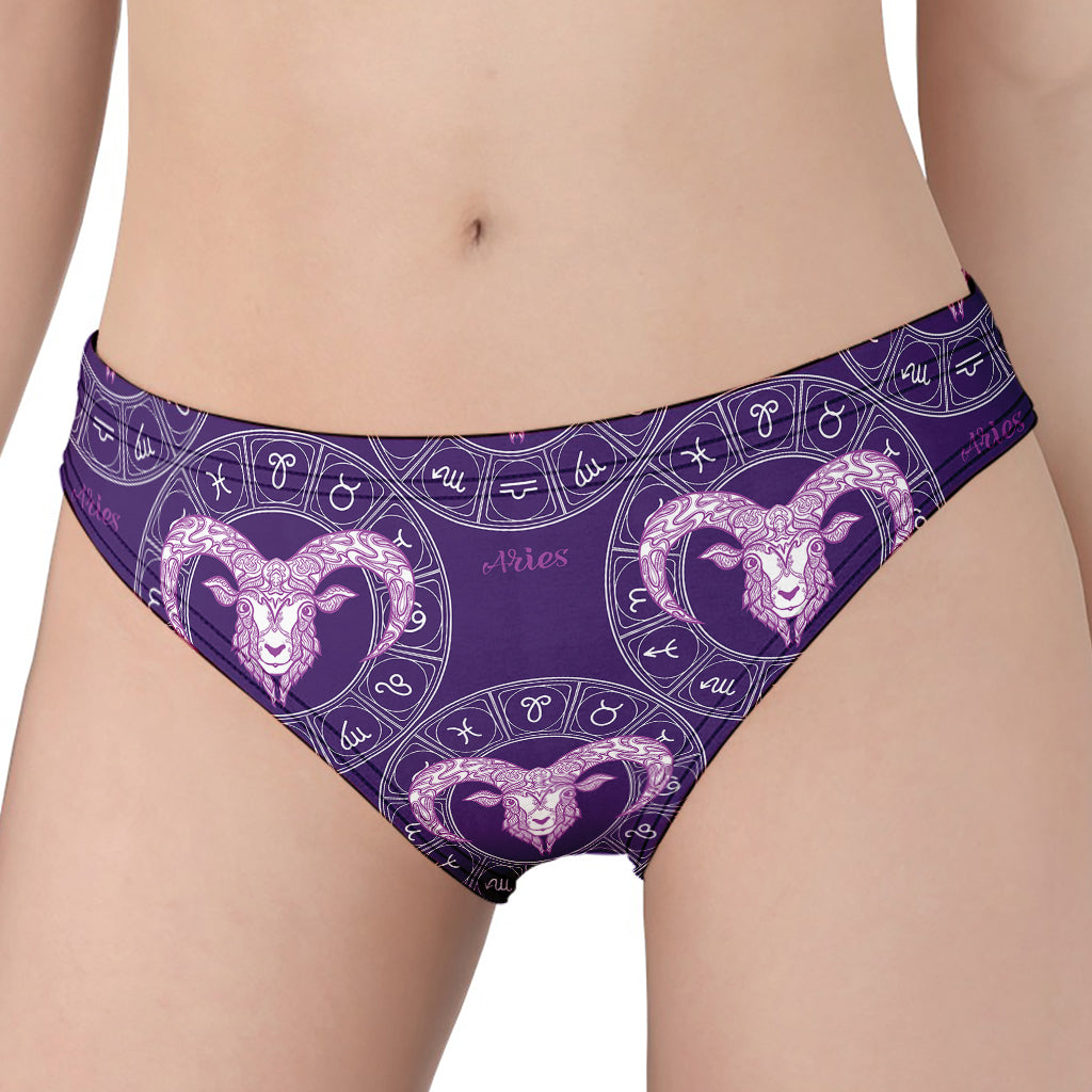 Purple Aries Zodiac Pattern Print Women's Panties