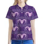 Purple Aries Zodiac Pattern Print Women's Polo Shirt