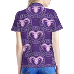 Purple Aries Zodiac Pattern Print Women's Polo Shirt