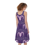 Purple Aries Zodiac Pattern Print Women's Sleeveless Dress
