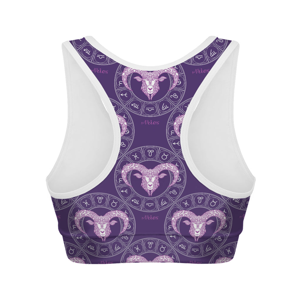 Purple Aries Zodiac Pattern Print Women's Sports Bra