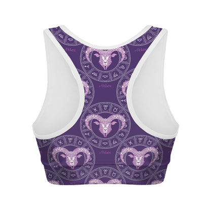 Purple Aries Zodiac Pattern Print Women's Sports Bra