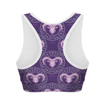 Purple Aries Zodiac Pattern Print Women's Sports Bra