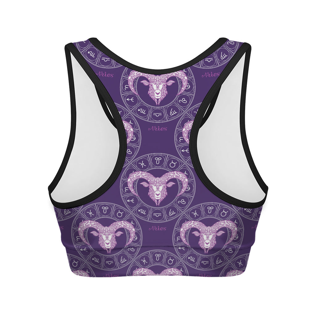 Purple Aries Zodiac Pattern Print Women's Sports Bra