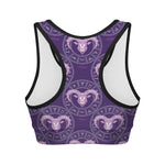 Purple Aries Zodiac Pattern Print Women's Sports Bra