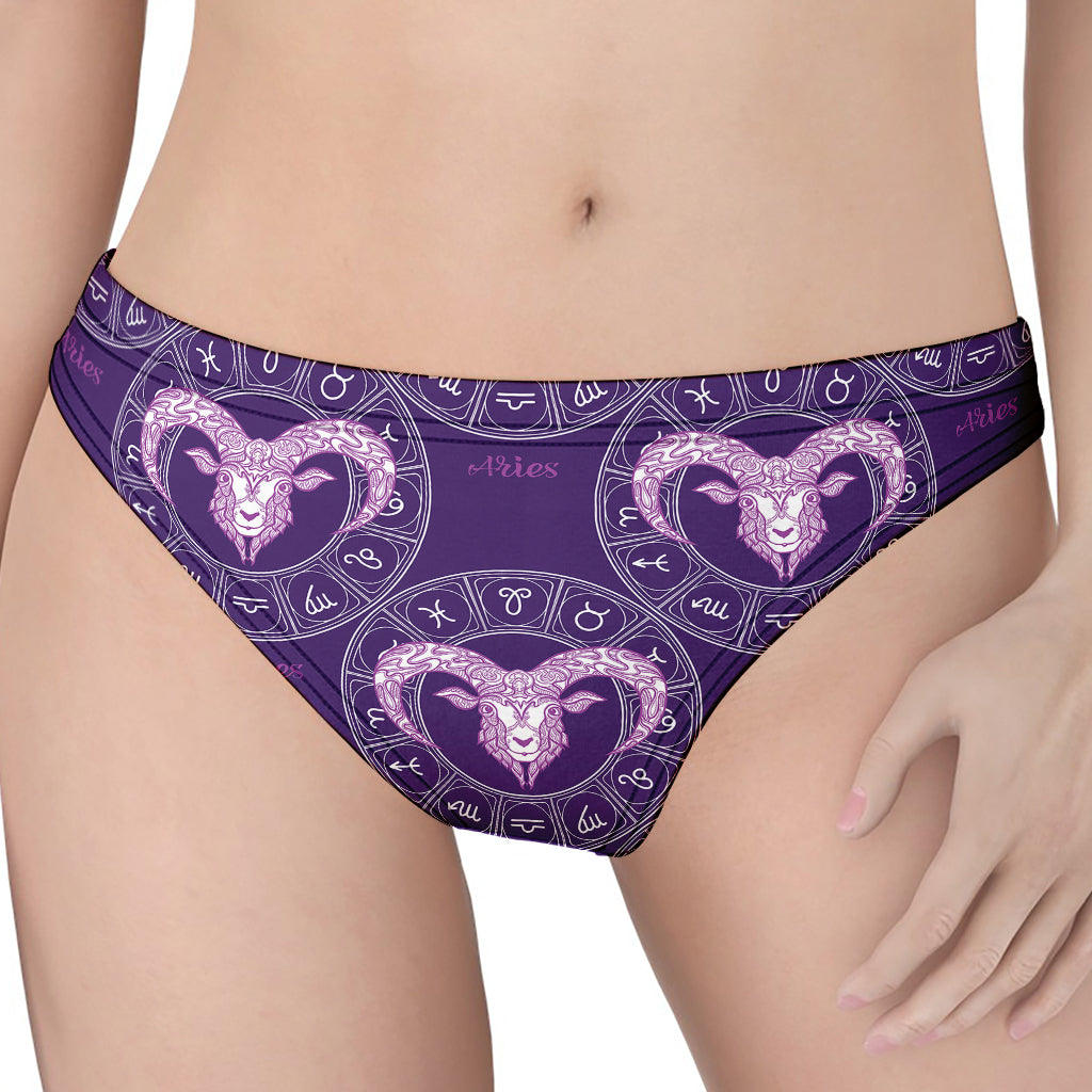 Purple Aries Zodiac Pattern Print Women's Thong