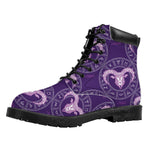 Purple Aries Zodiac Pattern Print Work Boots