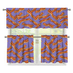 Purple Bacon Pattern Print 3 Piece Kitchen Curtains